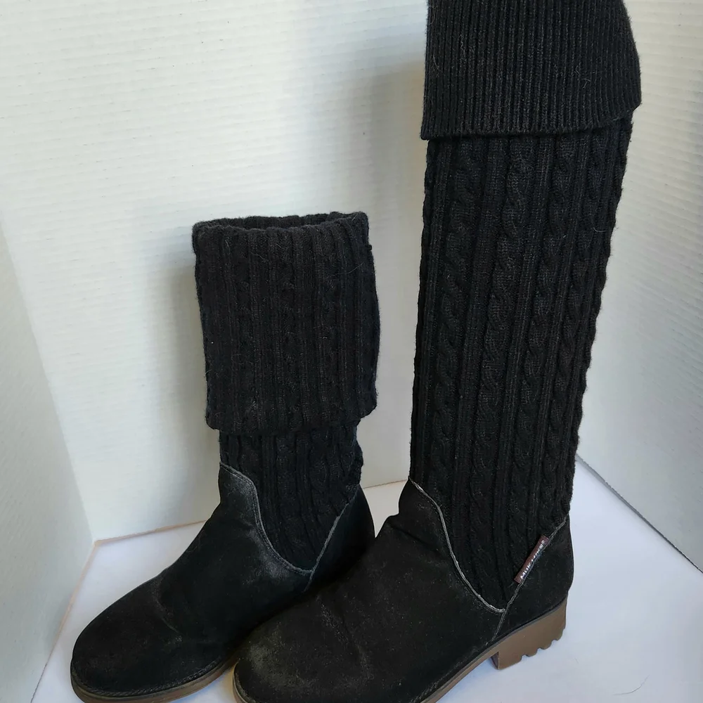 Muk Luks Kelby Black Suede Convertible Sweater Boots Sz 6